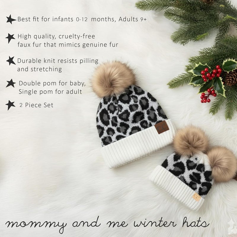 Funky Junque Mommy & Me Double Pom Beanies – Mama & Mini Matching Winter Outfits, Mom & Infant Baby Girl Beanie Hat Set - Image 5